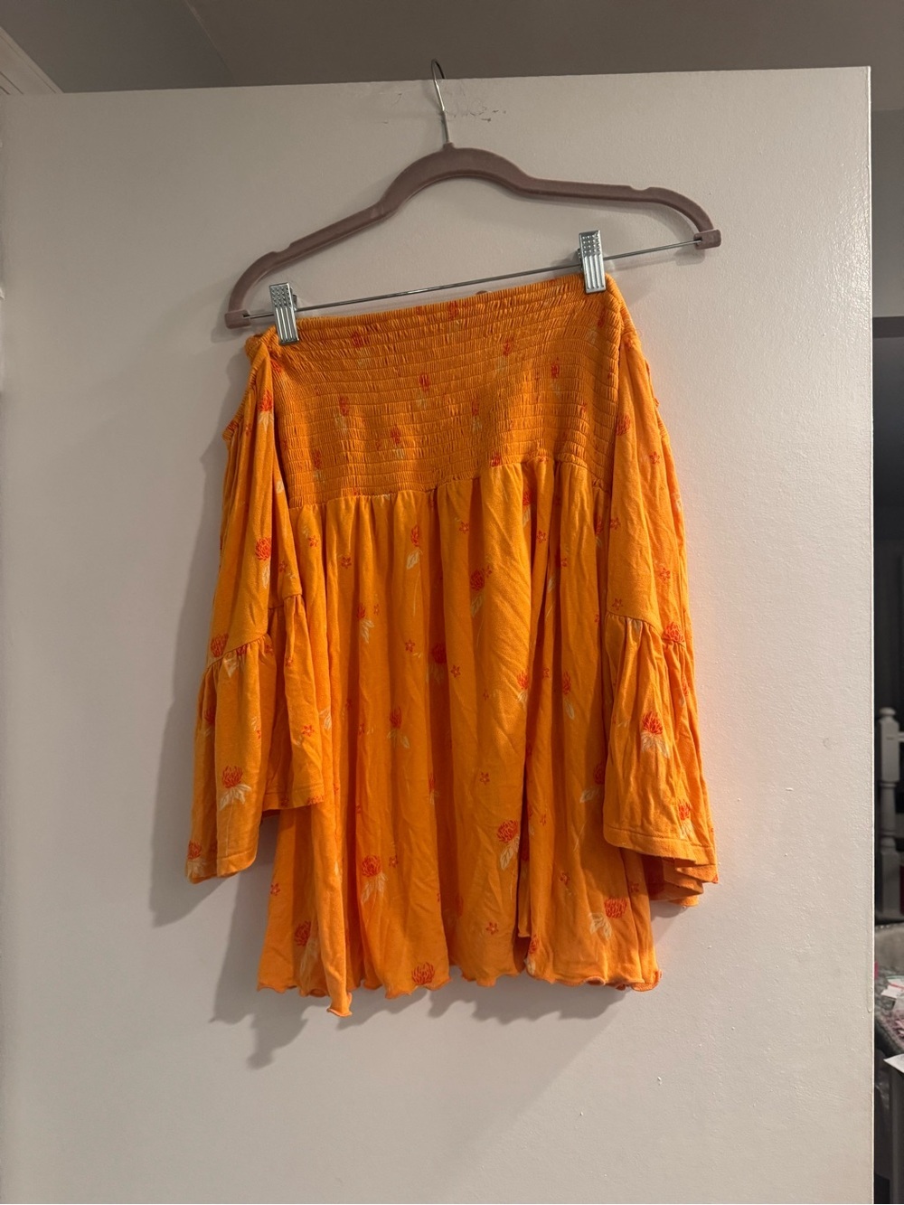 Free People Bright Orange off the shoulder top